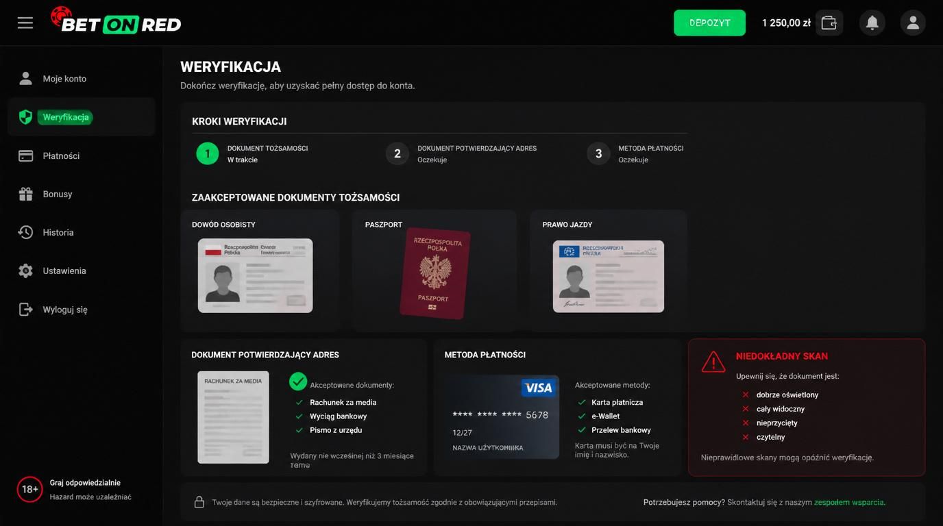 jakie dokumenty akceptuje BetOnRed i na co uważać przy weryfikacji